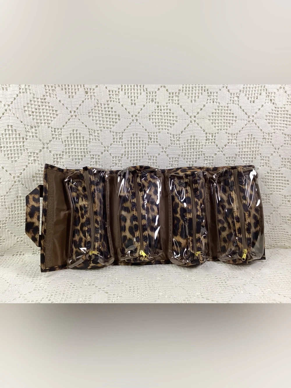 Joy Mangano “Better Beauty Case” Leopard Print Travel/Storage Bag Set